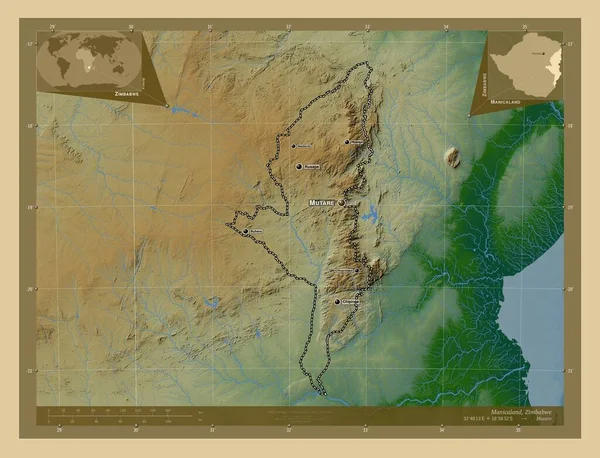 Маніканд Провінція Зімбабве Кольорові Карти Висот Озерами Річками Місця Розташування — стокове фото
