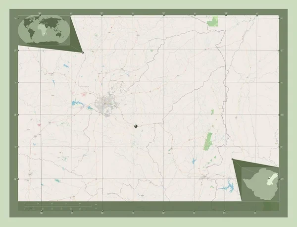 Восточный Машоналанд Провинция Зимбабве Карта Улиц Вспомогательные Карты Расположения Углов — стоковое фото