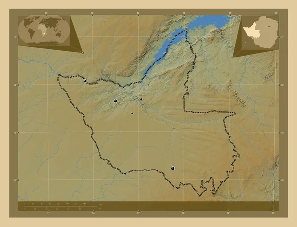 Матабелеланд Норт Провінція Зімбабве Кольорові Карти Висот Озерами Річками Розташування — стокове фото