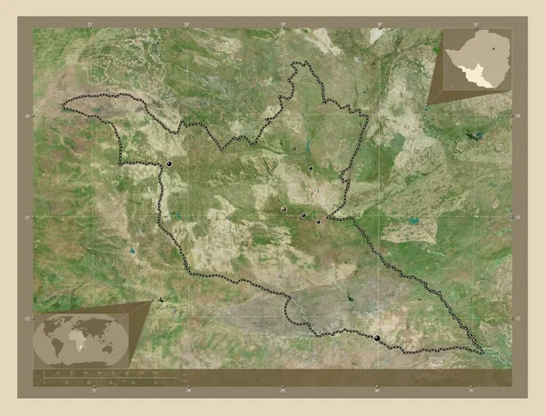 Matabeleland South Επαρχία Ζιμπάμπουε Υψηλής Ανάλυσης Δορυφορικός Χάρτης Τοποθεσίες Μεγάλων — Φωτογραφία Αρχείου