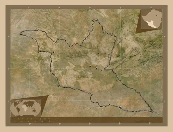 Матабелланд Провинция Зимбабве Карта Спутника Низкого Разрешения Места Расположения Крупных — стоковое фото