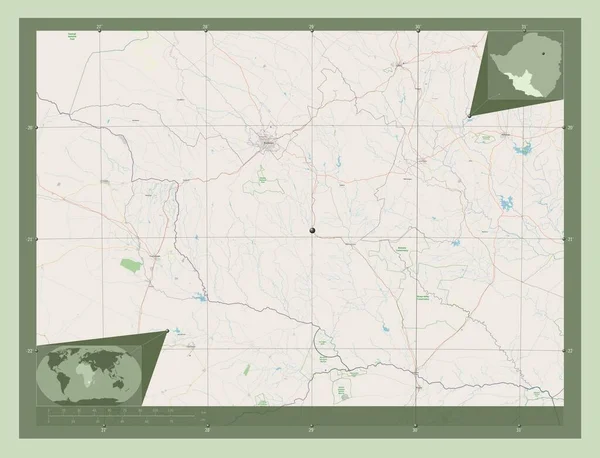 Матабелланд Провинция Зимбабве Карта Улиц Вспомогательные Карты Расположения Углов — стоковое фото
