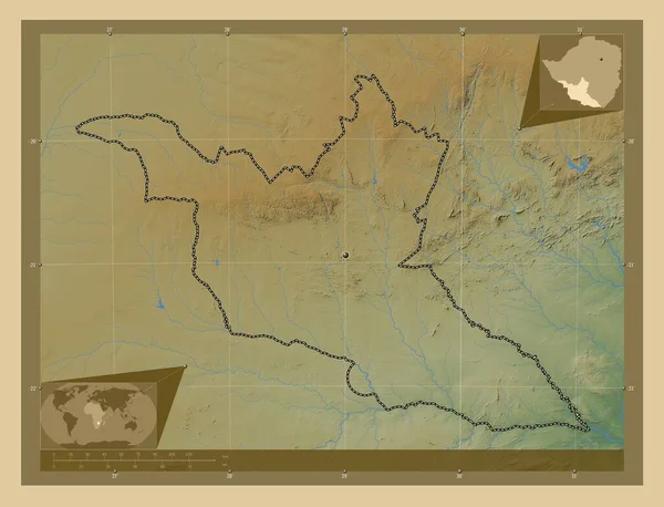 Південний Матабелленд Провінція Зімбабве Кольорові Карти Висот Озерами Річками Кутові — стокове фото