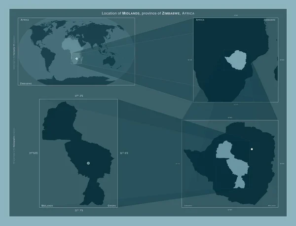 津巴布韦省米德兰市 在大比例尺地图上显示该区域位置的图表 坚实背景下矢量框架和Png形状的组成 — 图库照片