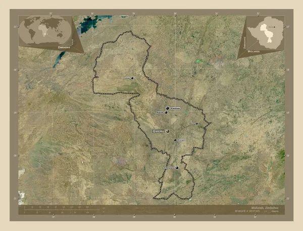 Midlands Provincie Zimbabwe Satellietkaart Met Hoge Resolutie Locaties Namen Van — Stockfoto