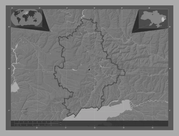 Donets Región Ucrania Mapa Elevación Bilevel Con Lagos Ríos Mapas — Foto de Stock