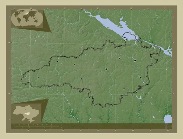 Kirovohrad Região Ucrânia Mapa Elevação Colorido Estilo Wiki Com Lagos — Fotografia de Stock