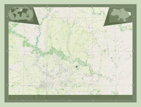 Luhans Region Ukrainy Otwórz Mapę Ulic Pomocnicze Mapy Położenia Narożnika — Zdjęcie stockowe