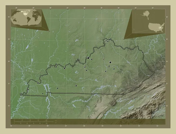 Кентукки Штат Соединенные Штаты Америки Карта Высоты Окрашенная Вики Стиле — стоковое фото
