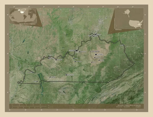 Κεντάκι Πολιτεία Των Ηπα Υψηλής Ανάλυσης Δορυφορικός Χάρτης Τοποθεσίες Και — Φωτογραφία Αρχείου