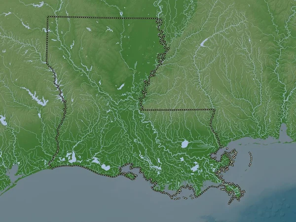 Louisiana Amerikai Egyesült Államok Magassági Térkép Színes Wiki Stílusban Tavak — Stock Fotó