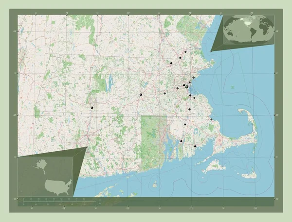 Massachusetts Stato Degli Stati Uniti America Mappa Stradale Aperta Località — Foto Stock