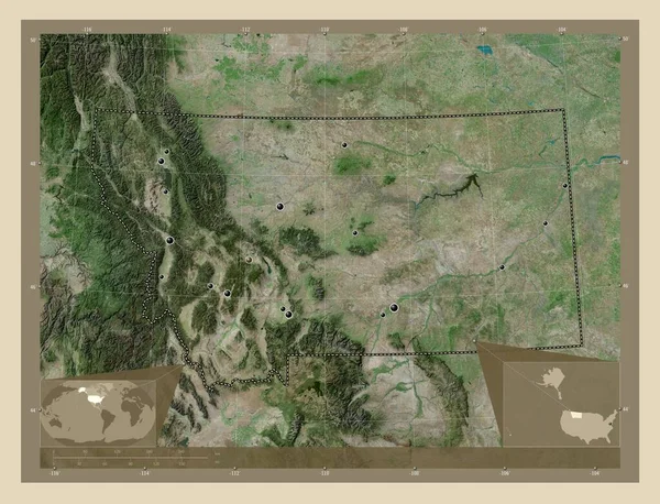 Montana Förenta Staterna Högupplöst Satellitkarta Platser För Större Städer Regionen — Stockfoto