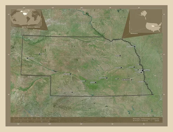 Nebraska Amerikas Förenta Stater Högupplöst Satellitkarta Platser Och Namn Större — Stockfoto