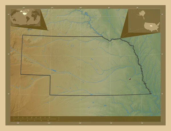 Nebraska State United States America Colored Elevation Map Lakes Rivers — Stock Photo, Image