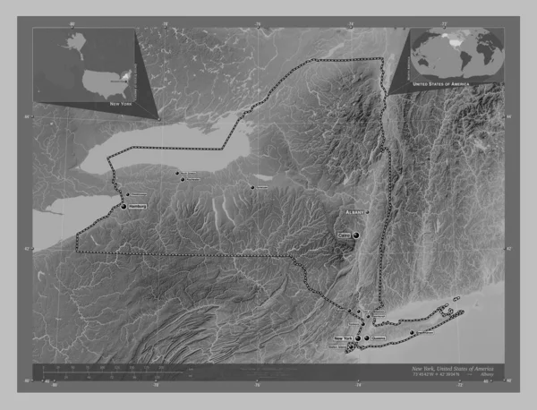 New York State United States America Grayscale Elevation Map Lakes — Stock Photo, Image
