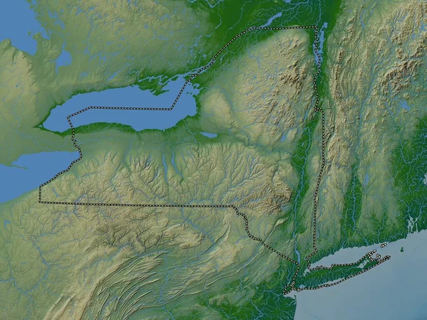 Νέα Υόρκη Πολιτεία Ηνωμένων Πολιτειών Της Αμερικής Χρωματιστός Υψομετρικός Χάρτης — Φωτογραφία Αρχείου