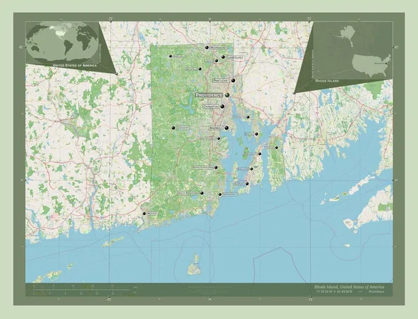 Rhode Island Verenigde Staten Van Amerika Open Plattegrond Locaties Namen — Stockfoto