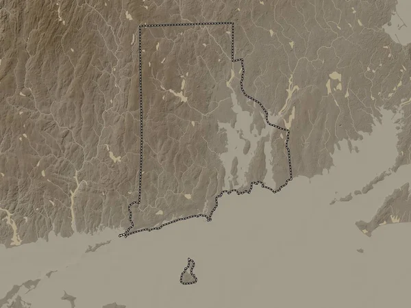 ロードアイランド州 アメリカ合衆国の州 湖や川とセピアトーンで着色標高マップ — ストック写真