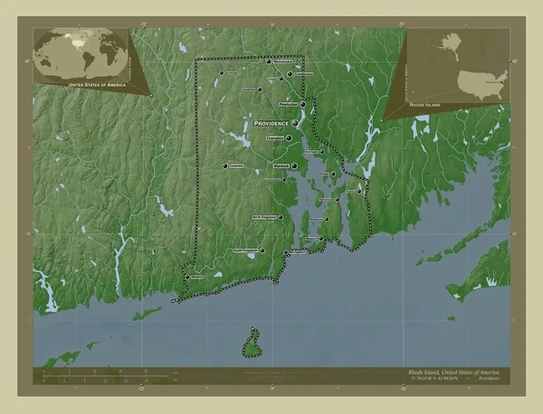 Род Айленд Штат Соединенные Штаты Америки Карта Высоты Окрашенная Вики — стоковое фото