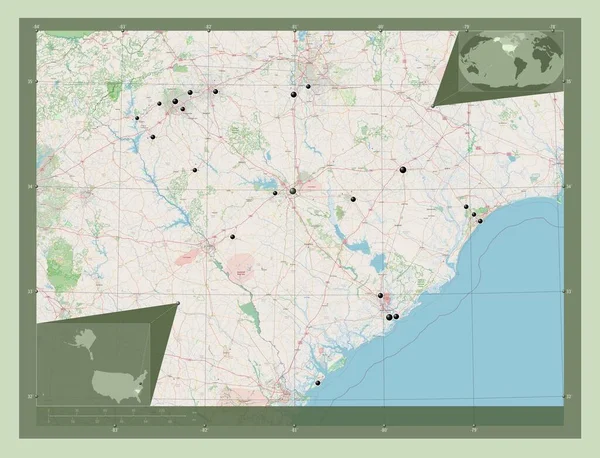 サウスカロライナ州 アメリカ合衆国の州 ストリートマップを開く 地域の主要都市の場所 コーナー補助位置図 — ストック写真