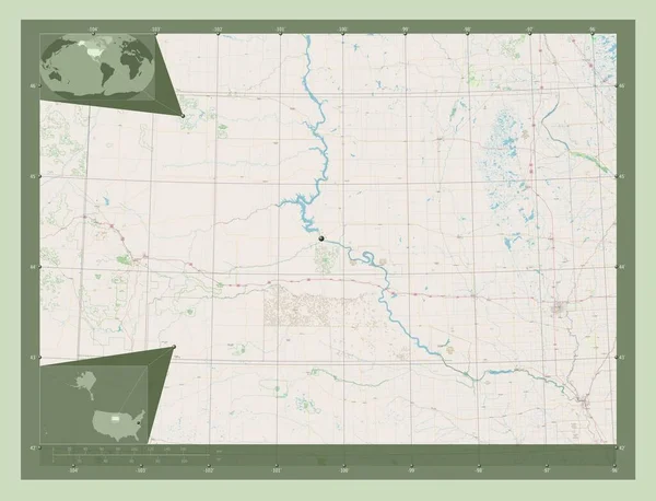 Південна Дакота Штат Сша Відкрита Карта Вулиць Кутові Допоміжні Карти — стокове фото