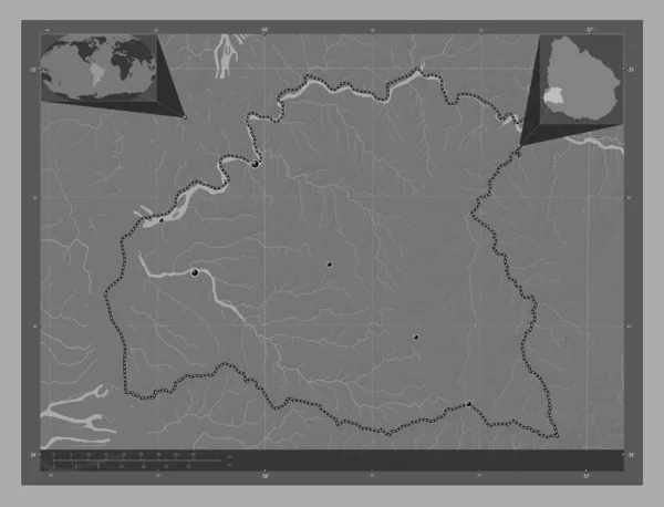 Сориано Департамент Уругвая Карта Рельефа Билевела Озерами Реками Места Расположения — стоковое фото