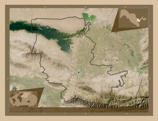 Jizzakh Özbekistan Bölgesi Düşük Çözünürlüklü Uydu Köşedeki Yedek Konum Haritaları — Stok fotoğraf