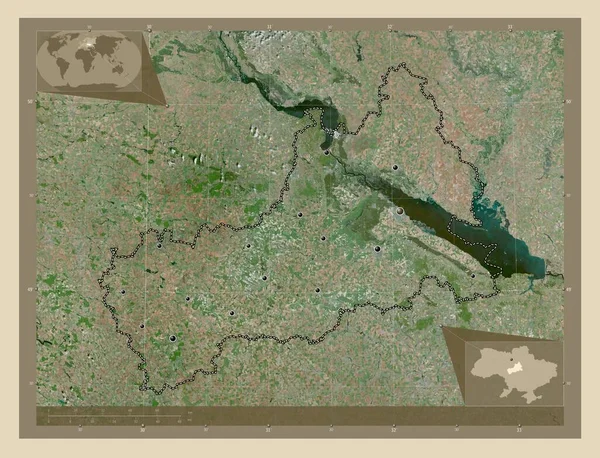 Cherkasy Oblast Ukrajiny Satelitní Mapa Vysokým Rozlišením Umístění Velkých Měst — Stock fotografie