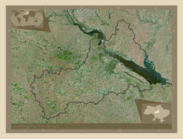 Cherkasy 乌克兰地区 高分辨率卫星地图 角辅助位置图 — 图库照片