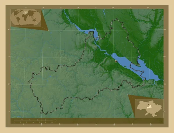 Czerkasy Obwód Ukraiński Kolorowa Mapa Wzniesień Jeziorami Rzekami Pomocnicze Mapy — Zdjęcie stockowe