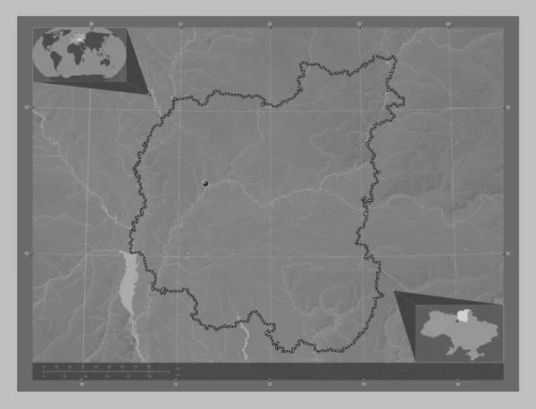 Chernihiv Regione Dell Ucraina Mappa Elevazione Scala Grigi Con Laghi — Foto Stock