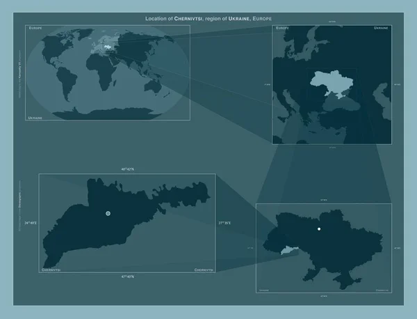 Czerniowce Obwód Ukraiński Schemat Przedstawiający Położenie Regionu Mapach Większą Skalę — Zdjęcie stockowe
