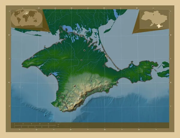 Crimea Repubblica Autonoma Dell Ucraina Mappa Elevazione Colorata Con Laghi — Foto Stock