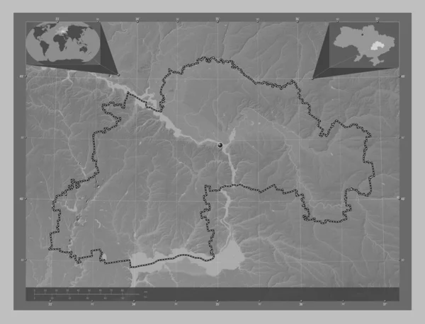Dnipropetrovs Región Ucrania Mapa Elevación Escala Grises Con Lagos Ríos — Foto de Stock