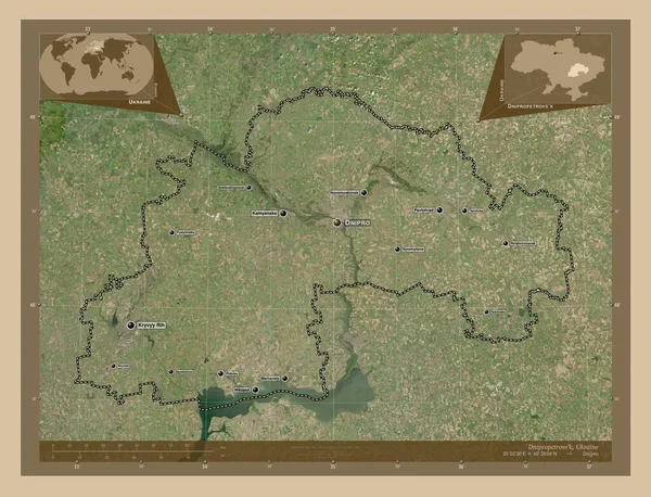 Dnipropetrovs Regio Van Oekraïne Lage Resolutie Satellietkaart Locaties Namen Van — Stockfoto