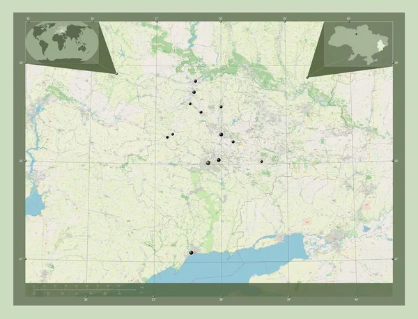 Donets Región Ucrania Open Street Map Ubicaciones Las Principales Ciudades —  Fotos de Stock