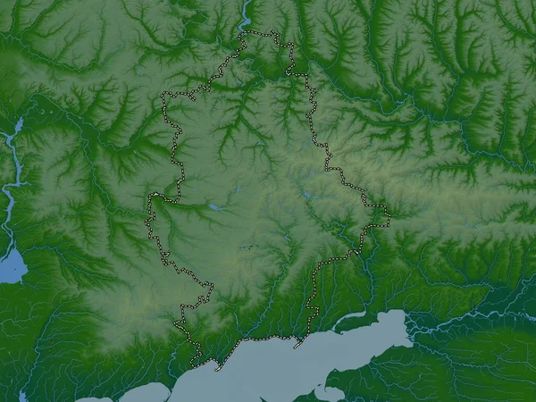 Донецк Область Украины Цветная Карта Высот Озерами Реками — стоковое фото