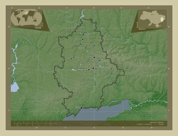 Ντόνετς Περιοχή Της Ουκρανίας Υψόμετρο Χάρτη Χρωματισμένο Στυλ Wiki Λίμνες — Φωτογραφία Αρχείου