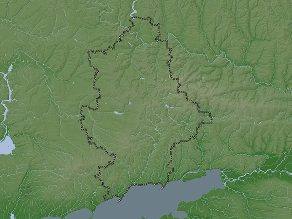Донецк Область Украины Карта Высот Окрашенная Вики Стиле Озерами Реками — стоковое фото