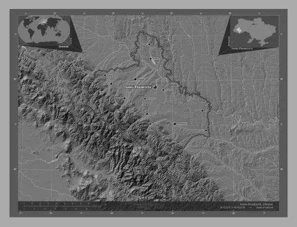 Ivano Frankivs Región Ucrania Mapa Elevación Bilevel Con Lagos Ríos — Foto de Stock