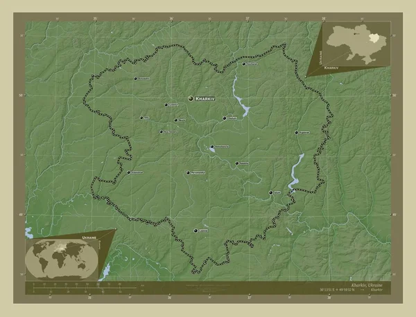 Kharkiv Ukrayna Bölgesi Yükseklik Haritası Göller Nehirlerle Wiki Tarzında Renklendirilmiş — Stok fotoğraf