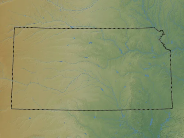 Канзас Штат Соединенные Штаты Америки Цветная Карта Высот Озерами Реками — стоковое фото