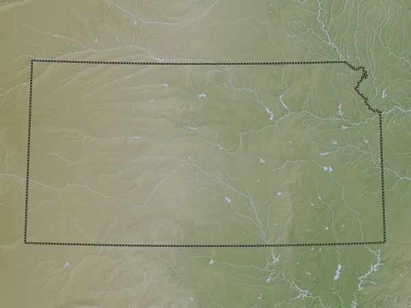Κάνσας Πολιτεία Των Ηπα Υψόμετρο Χάρτη Χρωματισμένο Wiki Στυλ Λίμνες — Φωτογραφία Αρχείου