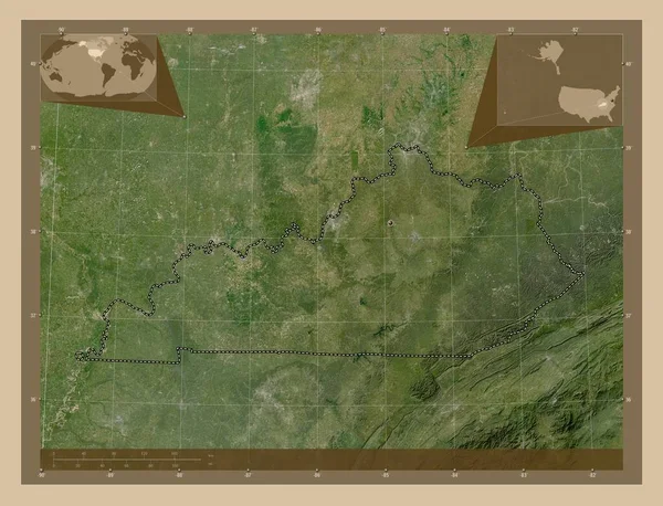 Kentucky Amerikai Egyesült Államok Kis Felbontású Műholdas Térkép Saroktérképek Kiegészítő — Stock Fotó
