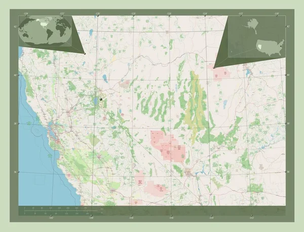 Νεβάδα Πολιτεία Των Ηπα Χάρτης Του Δρόμου Γωνιακοί Χάρτες Βοηθητικής — Φωτογραφία Αρχείου