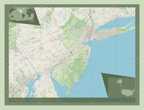 美国新泽西州New Jersey State America 开放街道地图 角辅助位置图 — 图库照片