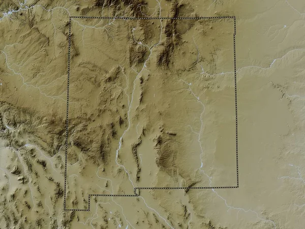 ニューメキシコ州 アメリカ合衆国の州 湖や川とWikiスタイルで着色された標高マップ — ストック写真