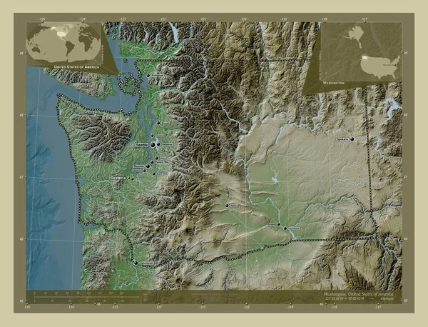 Washington Stát Spojené Státy Americké Zdvihová Mapa Zbarvená Stylu Wiki — Stock fotografie