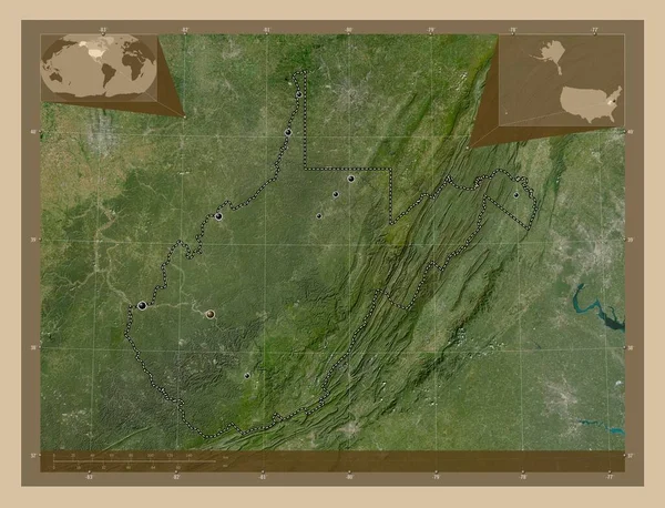 Δυτική Βιρτζίνια Πολιτεία Των Ηπα Δορυφορικός Χάρτης Χαμηλής Ανάλυσης Τοποθεσίες — Φωτογραφία Αρχείου